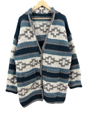 Handmade Knit Button Up Cardigan Oversized Size Large